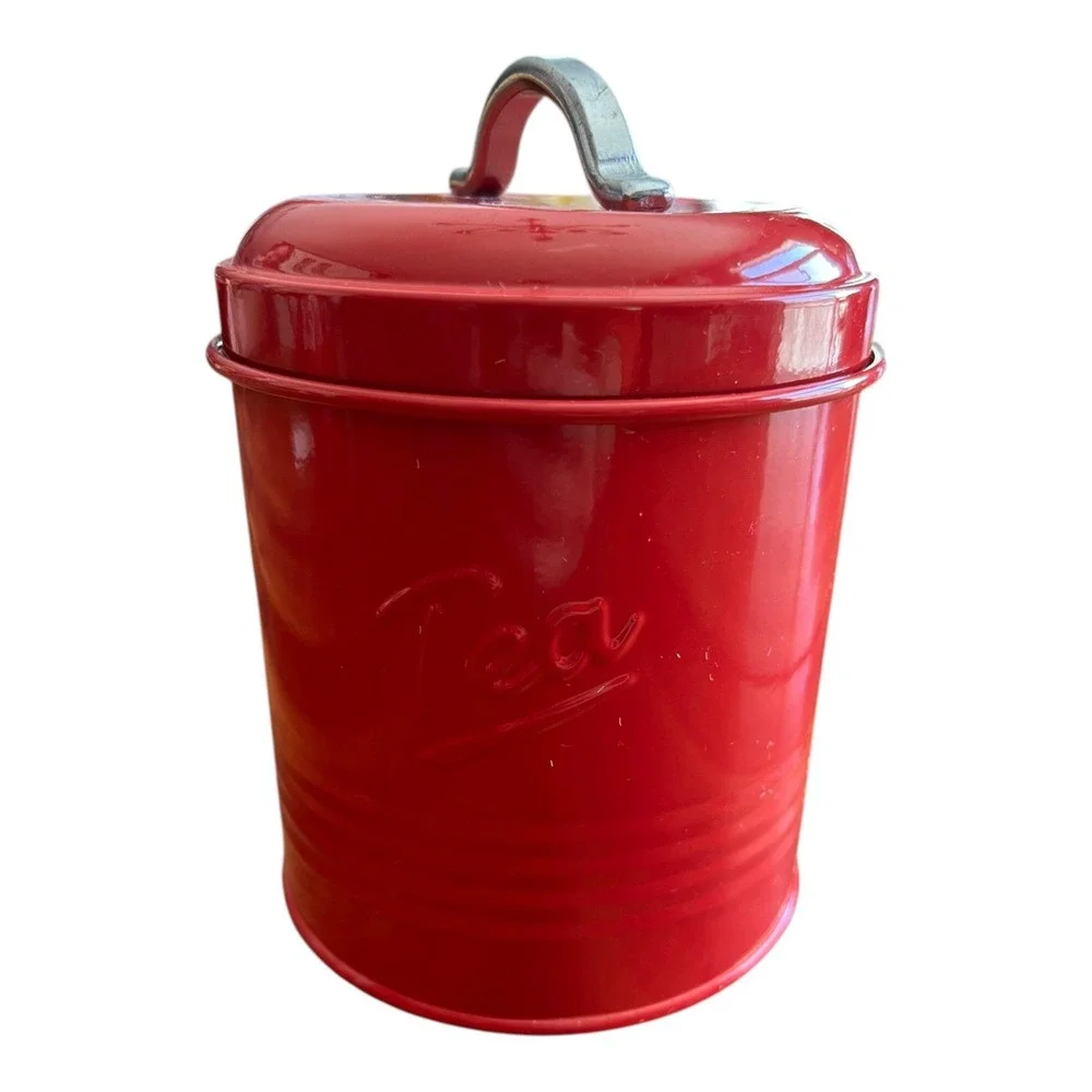 Robely Tea Canister Kitchen Storage Tin Red Metal 6in NWOT Farmhouse KT-4916